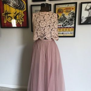 BHLDN blush 2 piece bridesmaid dress